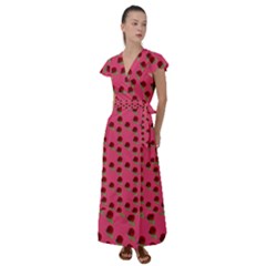 Rose In Mexican Pink Flutter Sleeve Maxi Dress