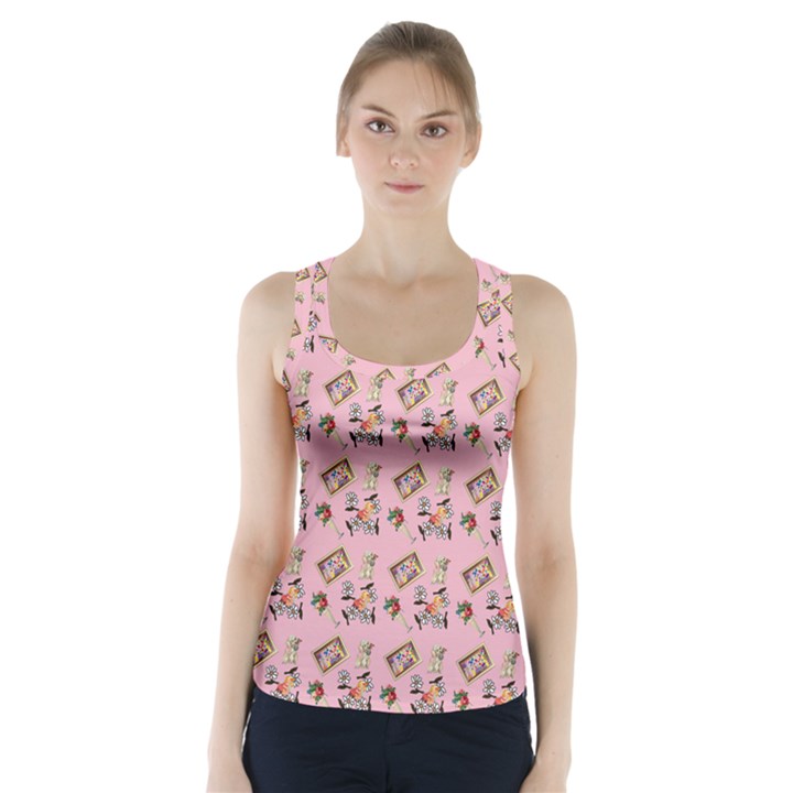 Robin Art Pink Pattern Racer Back Sports Top