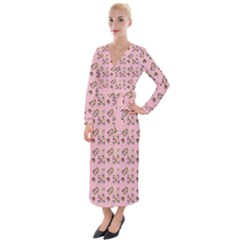 Robin Art Pink Pattern Velvet Maxi Wrap Dress