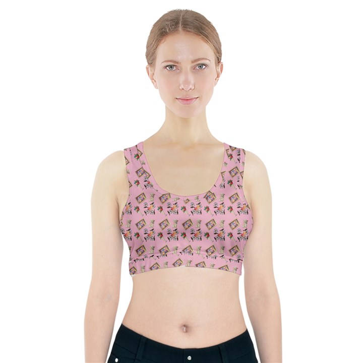 Robin Art Pink Pattern Sports Bra With Pocket