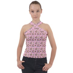 Robin Art Pink Pattern Cross Neck Velour Top by snowwhitegirl