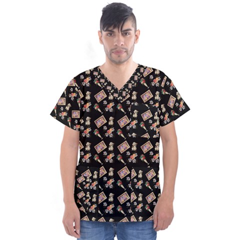 Robin Art Black Pattern Men s V-neck Scrub Top by snowwhitegirl