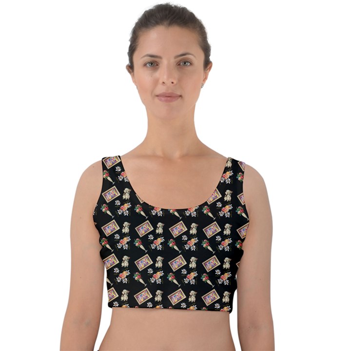 Robin Art Black Pattern Velvet Crop Top