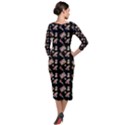 Robin Art Black Pattern Quarter Sleeve Midi Velour Bodycon Dress View2