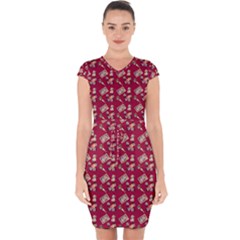 Robin Art Red Pattern Capsleeve Drawstring Dress  by snowwhitegirl