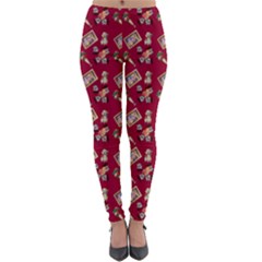 Robin Art Red Pattern Lightweight Velour Leggings