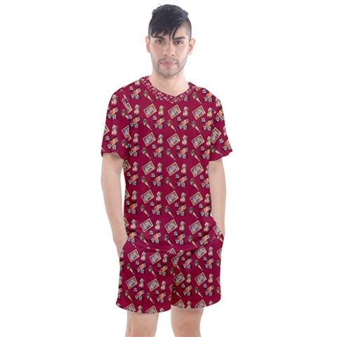 Robin Art Red Pattern Men s Mesh Tee And Shorts Set by snowwhitegirl