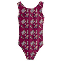 Robin Art Red Pattern Kids  Cut-out Back One Piece Swimsuit by snowwhitegirl