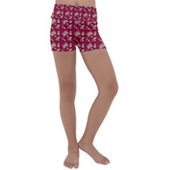 Robin Art Red Pattern Kids  Lightweight Velour Yoga Shorts by snowwhitegirl