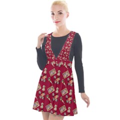 Robin Art Red Pattern Plunge Pinafore Velour Dress by snowwhitegirl