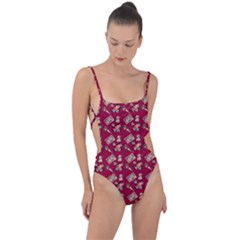 Robin Art Red Pattern Tie Strap One Piece Swimsuit by snowwhitegirl