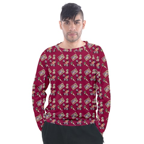 Robin Art Red Pattern Men s Long Sleeve Raglan Tee by snowwhitegirl