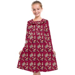 Robin Art Red Pattern Kids  Midi Sailor Dress