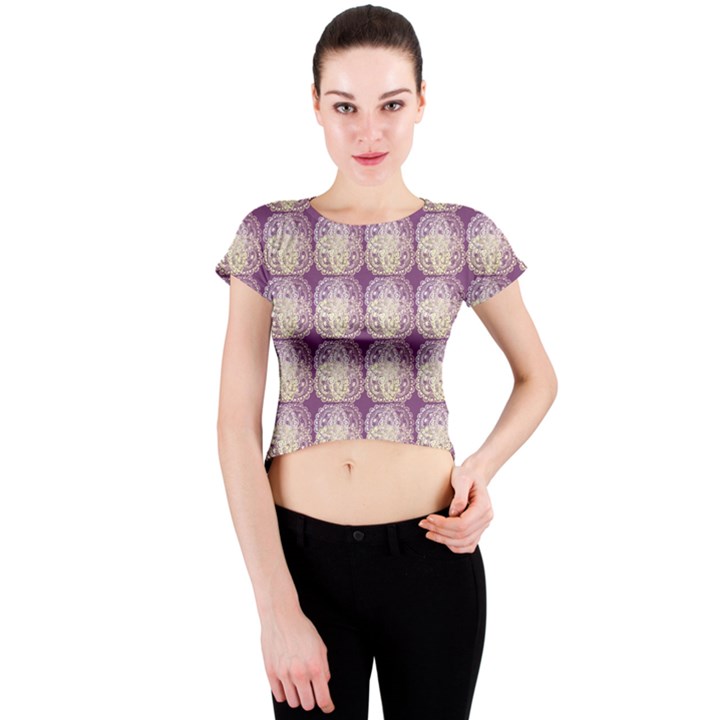 Doily Only Pattern Purple Crew Neck Crop Top