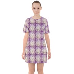 Doily Only Pattern Purple Sixties Short Sleeve Mini Dress by snowwhitegirl