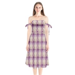 Doily Only Pattern Purple Shoulder Tie Bardot Midi Dress by snowwhitegirl