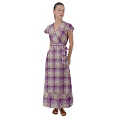 Doily Only Pattern Purple Flutter Sleeve Maxi Dress