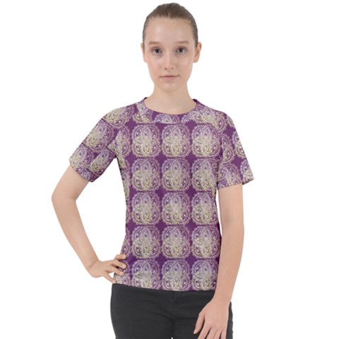 Doily Only Pattern Purple Women s Sport Raglan Tee by snowwhitegirl