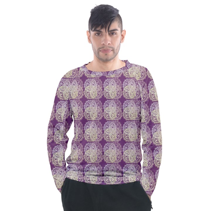 Doily Only Pattern Purple Men s Long Sleeve Raglan Tee