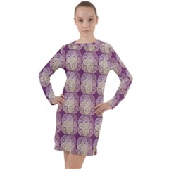 Doily Only Pattern Purple Long Sleeve Hoodie Dress by snowwhitegirl