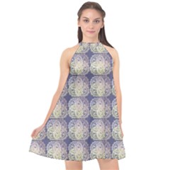 Doily Only Pattern Blue Halter Neckline Chiffon Dress  by snowwhitegirl