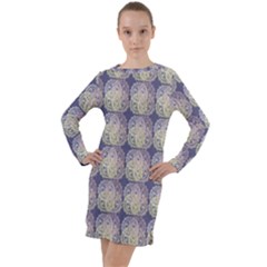 Doily Only Pattern Blue Long Sleeve Hoodie Dress