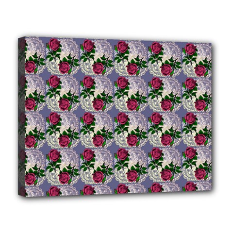 Doily Rose Pattern Blue Canvas 14  X 11  (stretched) by snowwhitegirl