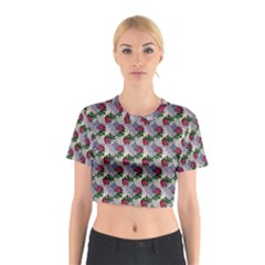 Doily Rose Pattern Blue Cotton Crop Top by snowwhitegirl