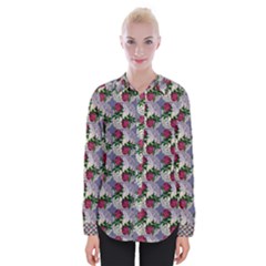 Doily Rose Pattern Blue Womens Long Sleeve Shirt