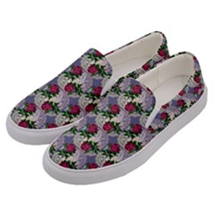 Doily Rose Pattern Blue Men s Canvas Slip Ons by snowwhitegirl