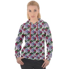 Doily Rose Pattern Blue Women s Overhead Hoodie