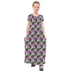 Doily Rose Pattern Blue Kids  Short Sleeve Maxi Dress by snowwhitegirl