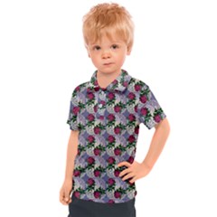 Doily Rose Pattern Blue Kids  Polo Tee