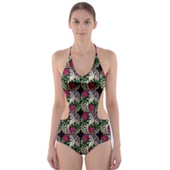 Doily Rose Pattern Black Cut-out One Piece Swimsuit by snowwhitegirl