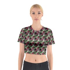 Doily Rose Pattern Black Cotton Crop Top by snowwhitegirl