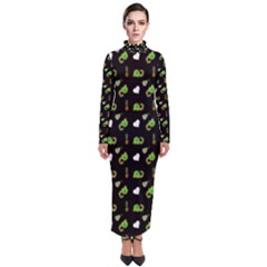 Green Elephant Pattern Turtleneck Maxi Dress