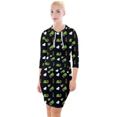 Green Elephant Pattern Quarter Sleeve Hood Bodycon Dress by snowwhitegirl