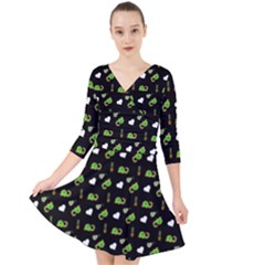 Green Elephant Pattern Quarter Sleeve Front Wrap Dress by snowwhitegirl