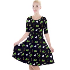 Green Elephant Pattern Quarter Sleeve A-line Dress by snowwhitegirl