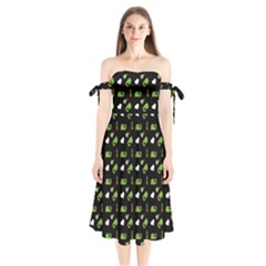 Green Elephant Pattern Shoulder Tie Bardot Midi Dress by snowwhitegirl