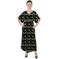 Green Elephant Pattern V-neck Boho Style Maxi Dress by snowwhitegirl