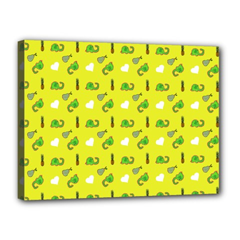 Green Elephant Pattern Yellow Canvas 16  X 12  (stretched) by snowwhitegirl