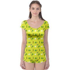 Green Elephant Pattern Yellow Boyleg Leotard  by snowwhitegirl