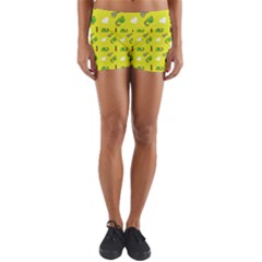 Green Elephant Pattern Yellow Yoga Shorts by snowwhitegirl