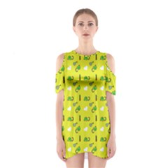 Green Elephant Pattern Yellow Shoulder Cutout One Piece Dress by snowwhitegirl