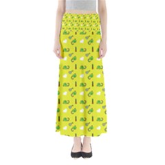 Green Elephant Pattern Yellow Full Length Maxi Skirt by snowwhitegirl