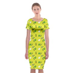 Green Elephant Pattern Yellow Classic Short Sleeve Midi Dress by snowwhitegirl