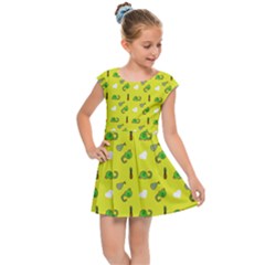 Green Elephant Pattern Yellow Kids  Cap Sleeve Dress by snowwhitegirl