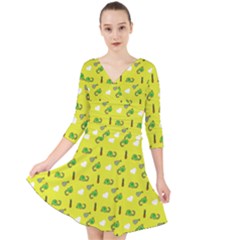 Green Elephant Pattern Yellow Quarter Sleeve Front Wrap Dress by snowwhitegirl