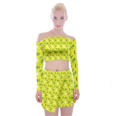 Green Elephant Pattern Yellow Off Shoulder Top With Mini Skirt Set by snowwhitegirl